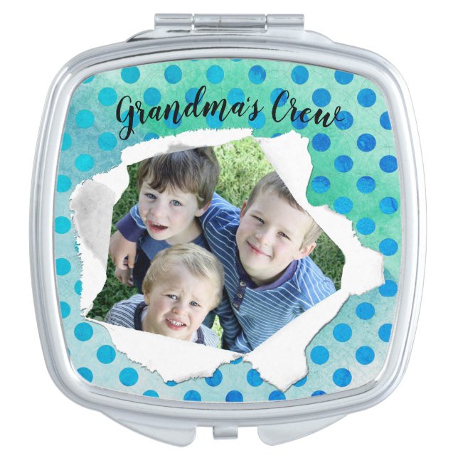 Custom Paper Hole Photo Blue Dots Template Compact Mirror (Front)