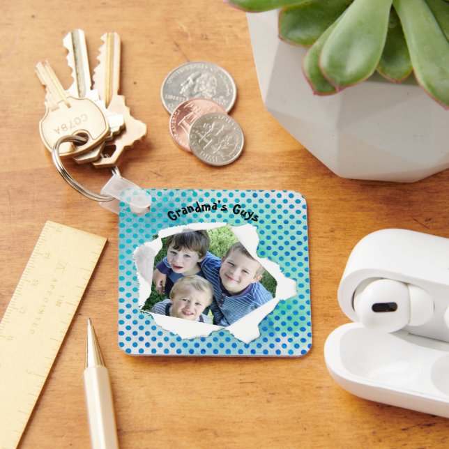 Custom Paper Hole Photo Blue Dots Template Keychain (Desk)