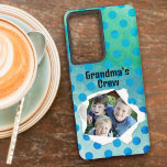 Custom Paper Hole Photo Blue Dots Template Samsung Galaxy S21 Ultra Case<br><div class="desc">This template design features a placeholder photo of boys popping through a punched paper hole that YOU REPLACE with your favorite photo of family members or a pet(s). You may have to try several photos before you get a great fit into the odd shaped setting. A square photo or a...</div>