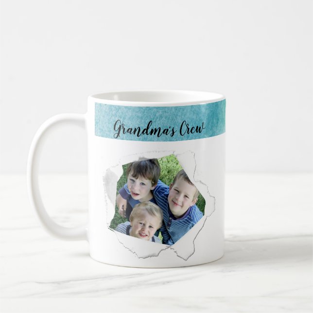 Custom Paper Hole Photo Blue Green Template Coffee Mug (Left)