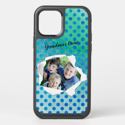 Custom Paper Hole Photo Blue Polka Dot Template OtterBox Symmetry iPhone 12 Case