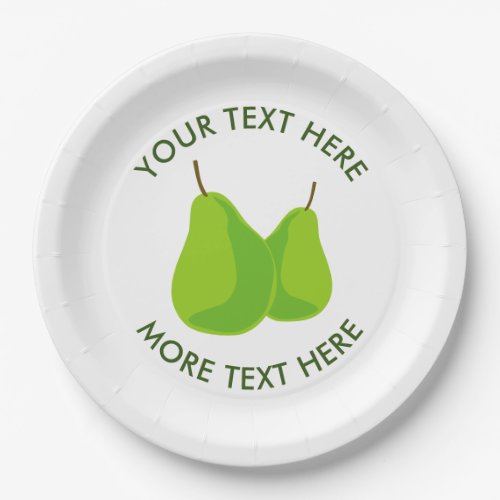 Custom paper party plate with green pear print