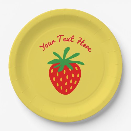 Custom paper party plate with red strawberry print