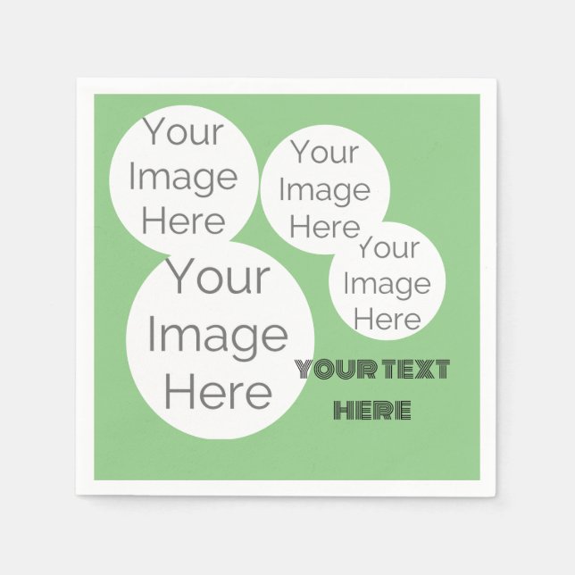 custom paper photo text napkin template green  (Front)