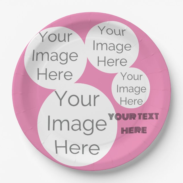 custom paper photo text template pink paper plates (Front)