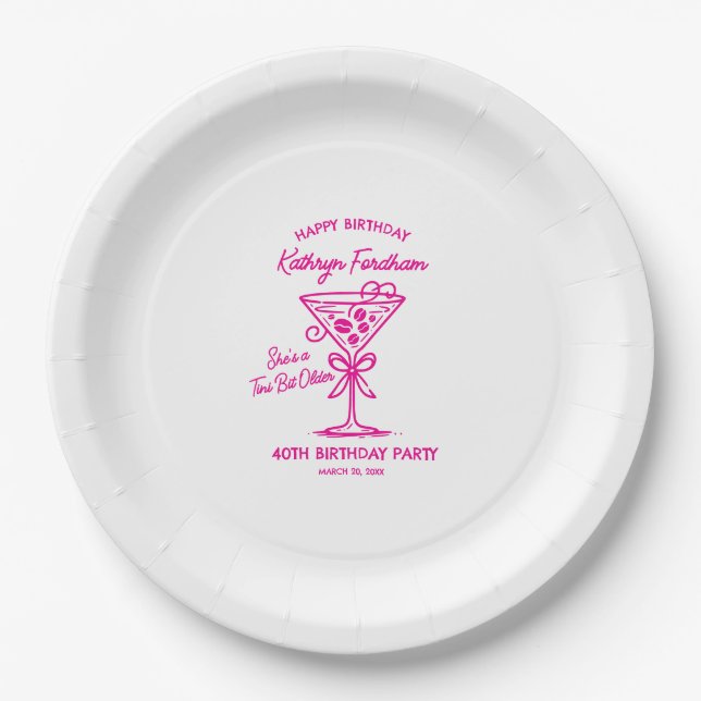 Custom Paper Plate 40th Birthday Pink Martini (Front)