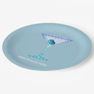 CUSTOM PAPER PLATES, BLUE MARTINI DESIGN PLATES