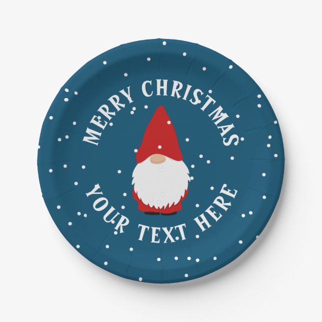 Custom paper plates with cute Christmas gnome (Front)