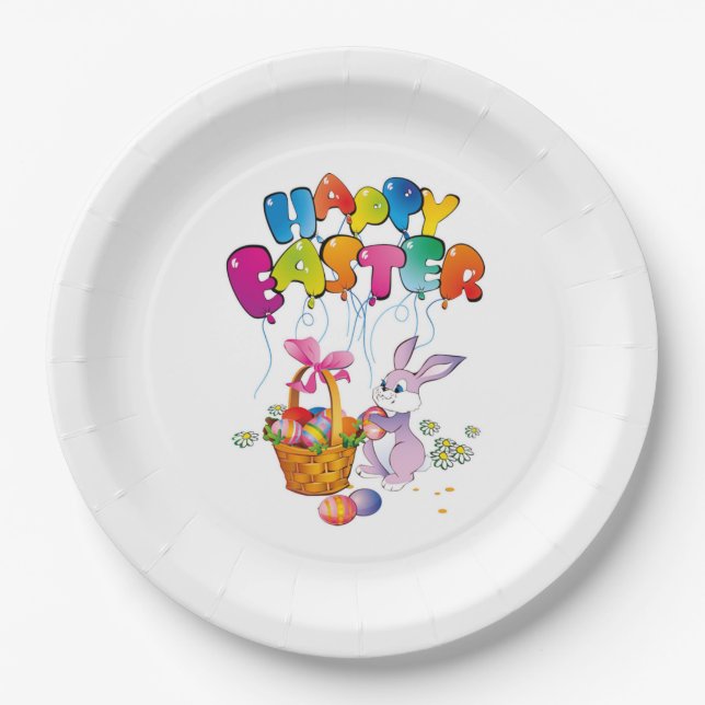 Custom Paper Plates with Easter Bunny and Basket (Front)