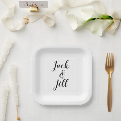Custom paper plates with names of bride and groom
