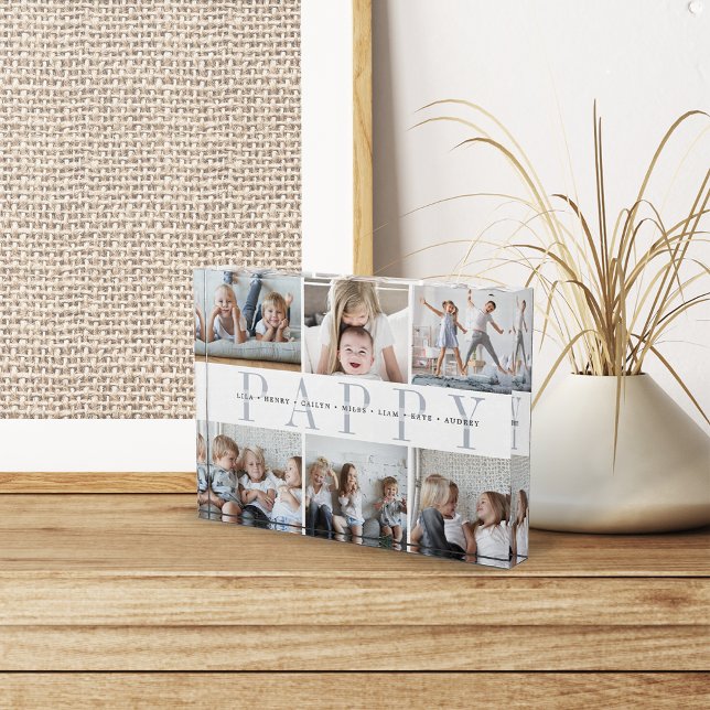 Custom Pappy Grandchildren Photo Block (Customize with 6 photos, plus names or a custom message)