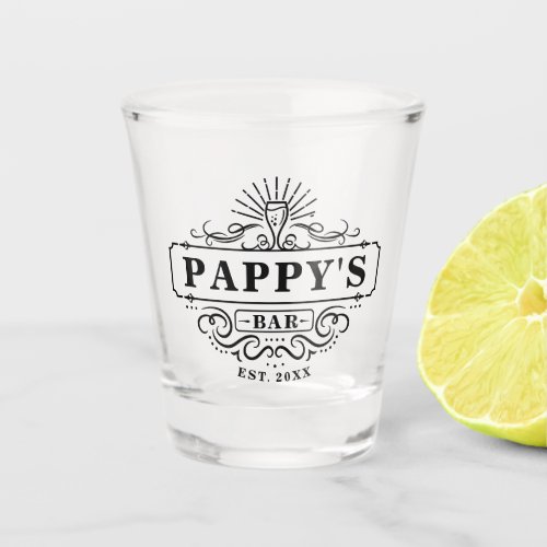 Custom Pappys Bar Year Established Shot Glass