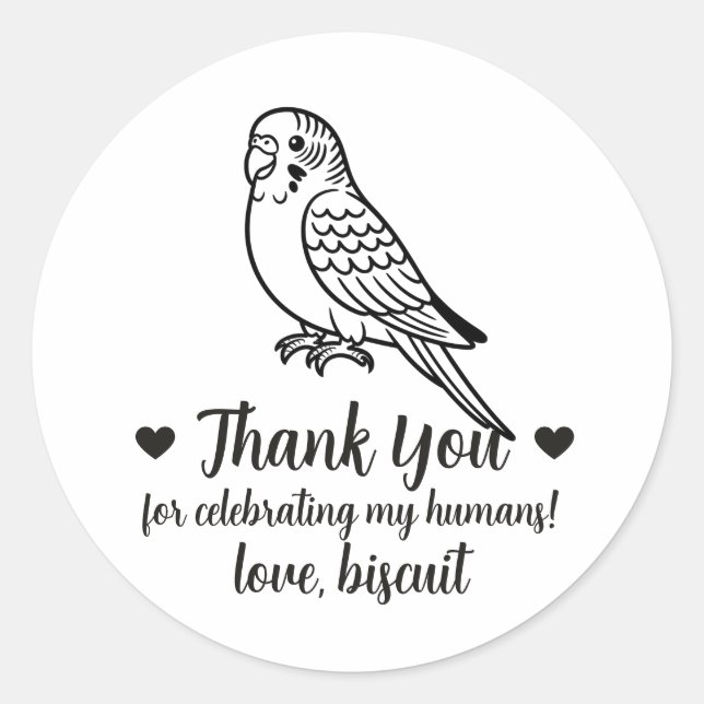 Custom Parakeet Wedding Favor Stickers (Front)
