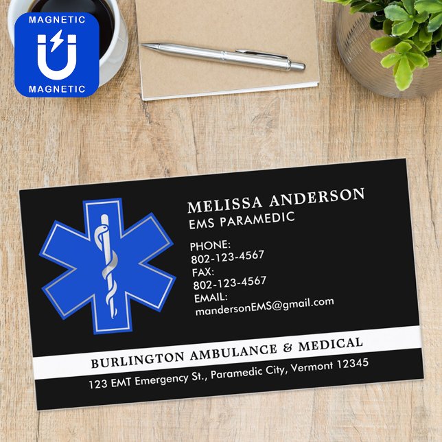 Custom Paramedic EMS Ambulance Service Emblem Logo Business Card Magnet (Creator Uploaded)