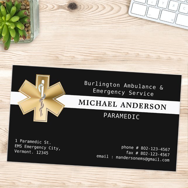Custom Paramedic EMS EMT Ambulance Gold Logo Business Card (Creator Uploaded)