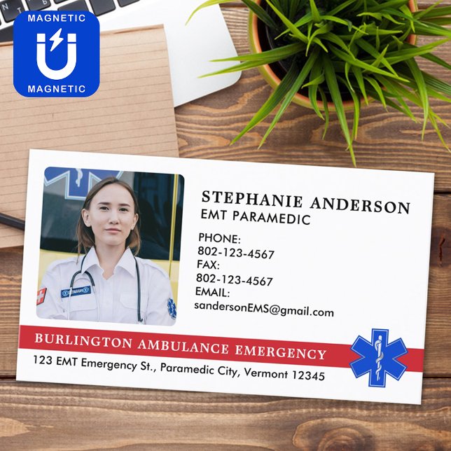 Custom Paramedic EMS EMT Emergency Ambulance Logo Business Card Magnet (Creator Uploaded)