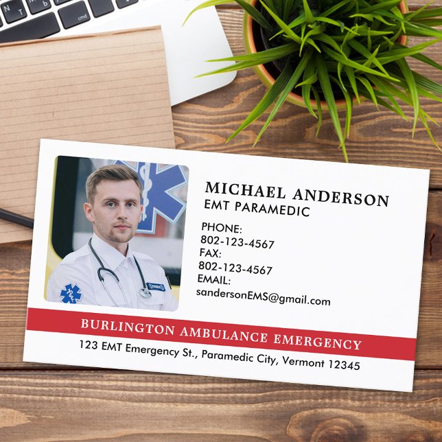 Custom Paramedic EMS EMT Emergency Medical Photo Business Card (Creator Uploaded)