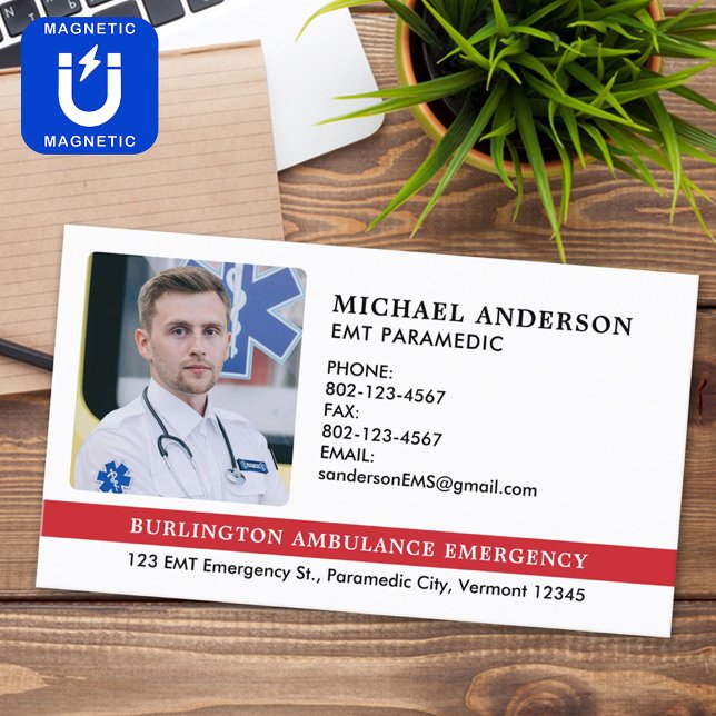 Custom Paramedic EMS EMT Emergency Medical Photo Business Card Magnet (Creator Uploaded)