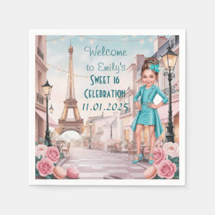 Custom Paris and Roses Sweet 16 in Paris Napkins