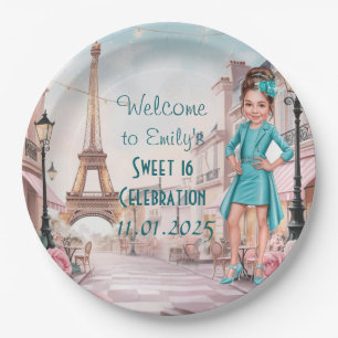 Custom Paris and Roses Sweet 16 in Paris Paper Plates