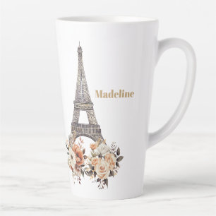Custom Paris Eiffel Tower Beautiful Floral Latte Mug