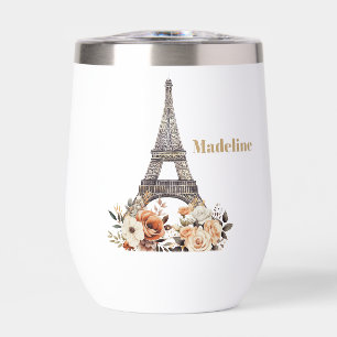 Custom Paris Eiffel Tower Beautiful Floral Thermal Wine Tumbler