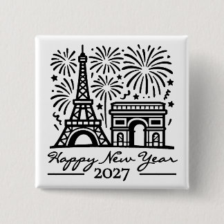 Custom Paris Eiffel Tower Fireworks New Year 2027 Button