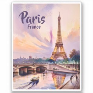 Custom Paris France Eiffel Tower Sunset Watercolor Sticker