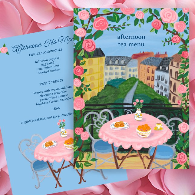 CUSTOM Paris Tea on the Balcony with a View Art Menu (CUSTOM Paris Tea on the Balcony with a View Art Tea Party Menu
)