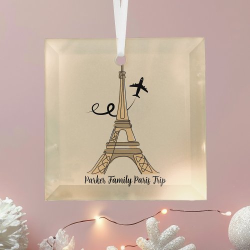 Custom Paris Trip Eiffel Tower Christmas Glass Ornament