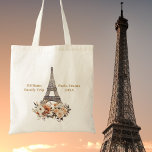 Custom Paris Trip Eiffel Tower Floral Tote Bag<br><div class="desc">Personalize this chic Paris,  France vacation tote bag for your family reunion or girls trip to Europe. An beautiful watercolor drawing of the Eiffel tower with flowers at the bottom. A lovely keepsake souvenir gift.</div>