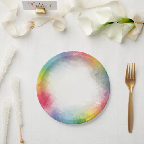 Custom Party Birthday Rainbow Colors Round Paper Plates