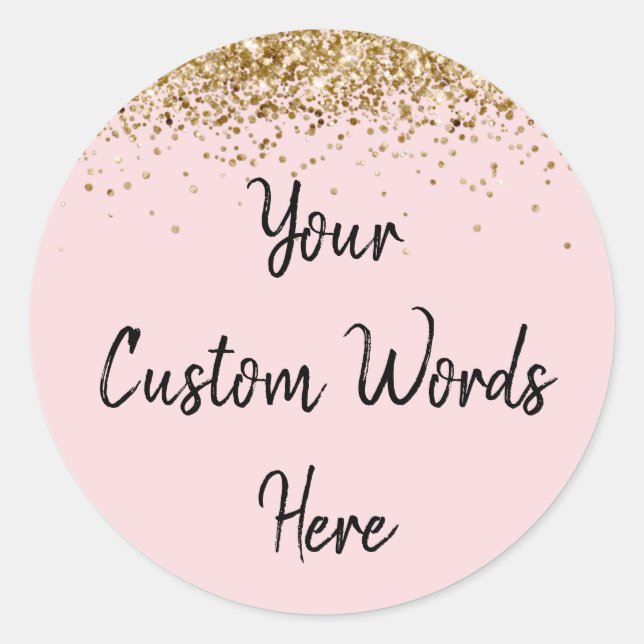 Custom Party Favor Birthday Blush Pink Gold Black Classic Round Sticker (Front)