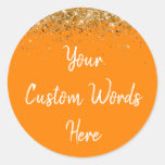 Custom Party Favor Birthday Orange Gold and White Classic Round Sticker