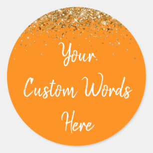 Custom Party Favor Birthday Orange Gold and White Classic Round Sticker