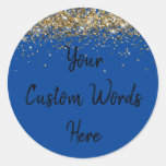 Custom Party Favor Birthday Royal Blue Gold Black Classic Round Sticker