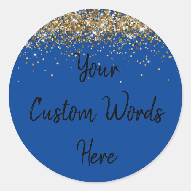 Custom Party Favor Birthday Royal Blue Gold Black Classic Round Sticker (Front)