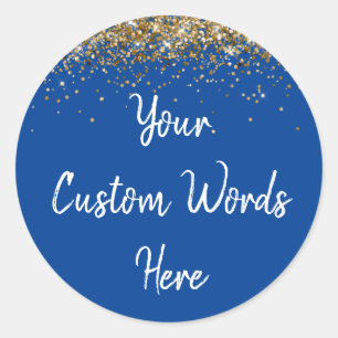 Custom Party Favor Birthday Royal Blue Gold White Classic Round Sticker