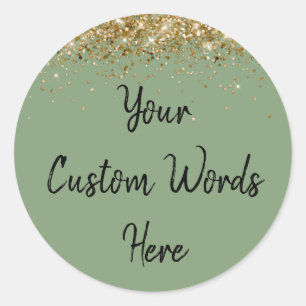 Custom Party Favor Birthday Sage Green Gold Black Classic Round Sticker