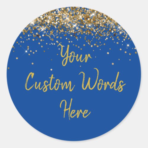 Custom Party Favor Personalized Birthday Blue Gold Classic Round Sticker