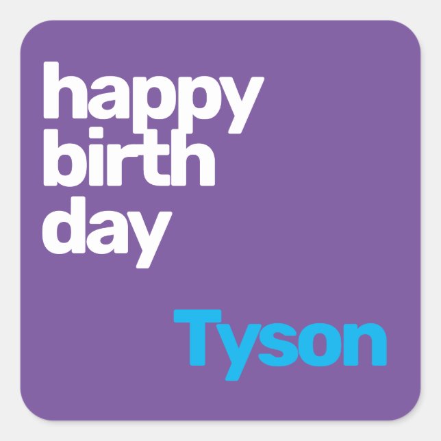 custom party happy birthday minimal purple square sticker (Front)