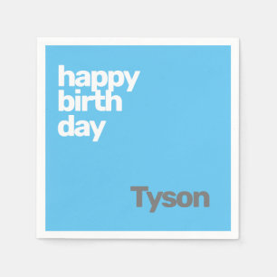 custom party napkin Happy Birthday minimal blue