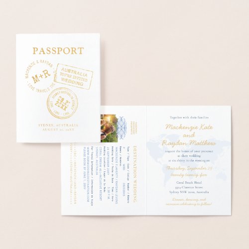 Custom Passport Stamps Wedding Invitation Foil