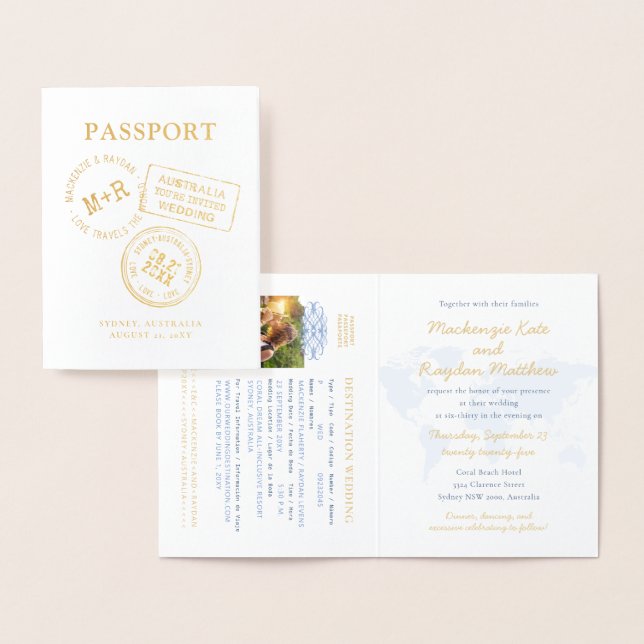 Custom Passport Stamps Wedding Invitation Foil (Display)