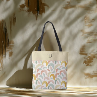 Custom Pastel Abstract Minimalist Monogram Tote Bag