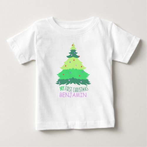 Custom Pastel and Cute My First Christmas Name Baby T_Shirt