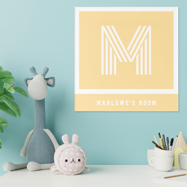 Custom Pastel Beige Name & Monogram Retro Nursery Acrylic Print (Creator Uploaded)