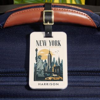Custom Pastel Beige Yellow Pink New York City Luggage Tag