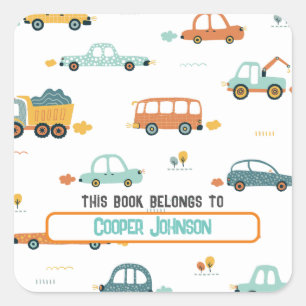 Custom pastel blue and orange car name bookplate