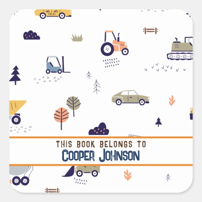 Custom pastel blue and orange car name bookplate (Front)